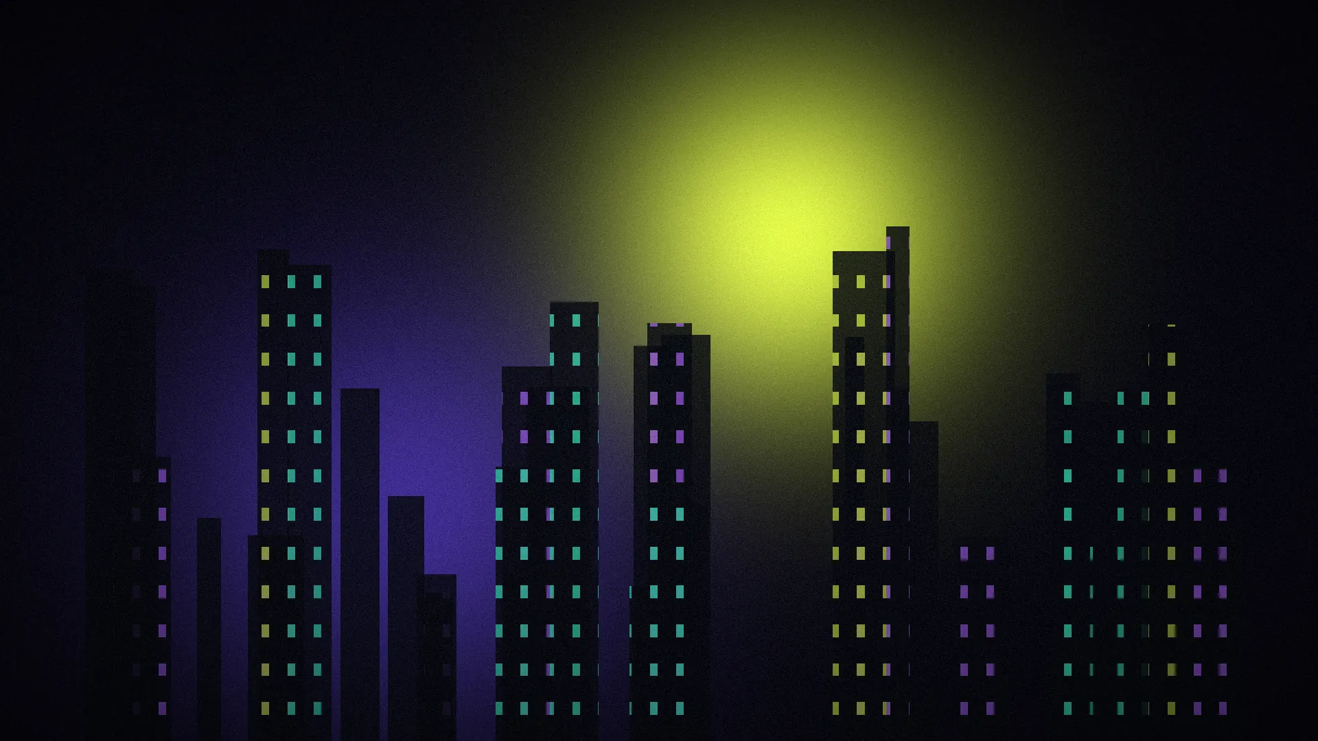 Concept illustration: yellow-green light streaks racing through a city at night